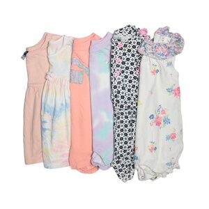 6-Piece Baby Girls Infant Summer Play Dresses Romper Set Bundle Lot Size 3-6M